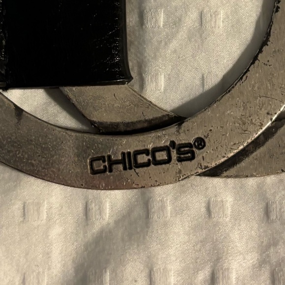 Chico's Black Leather Belt with Silver Double Ring Buckle 2” Wide Medium Large - Picture 2 of 12